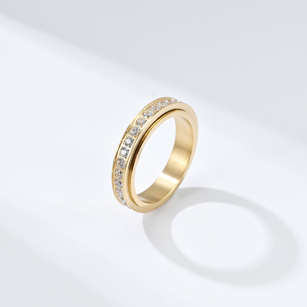 Amazon European And American Wind Titanium Steel Zircon Rotating Rings for Anxiety Relief