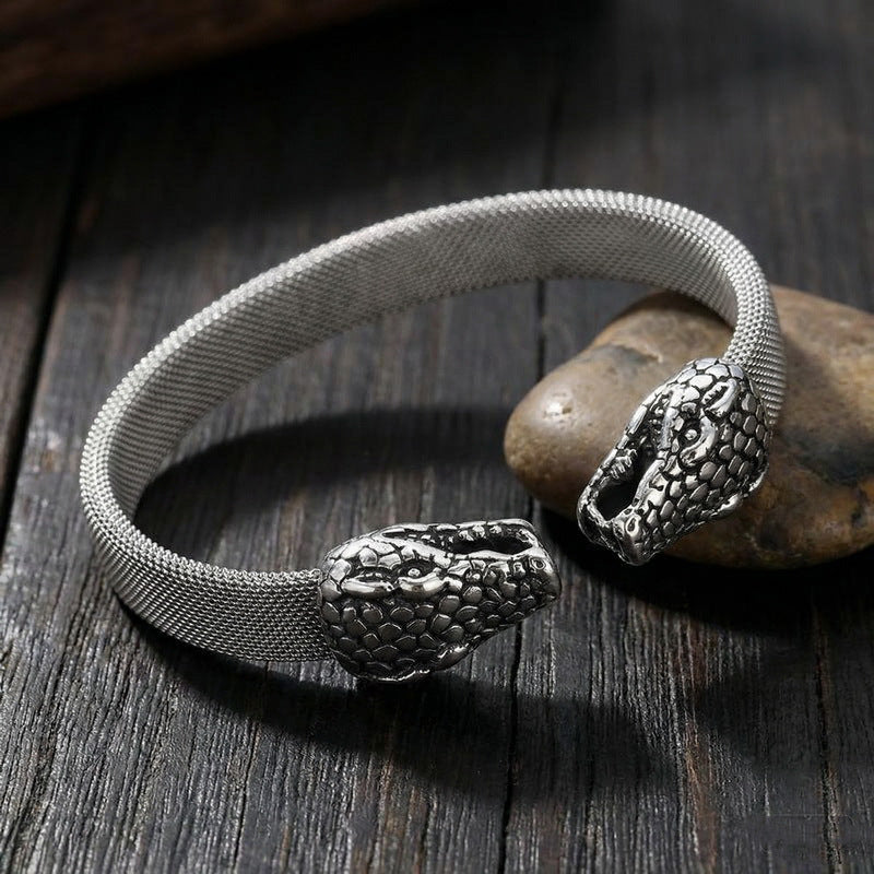 Trends Punk Style Snakehead Titanium Steel Men's Elastic Bracelet