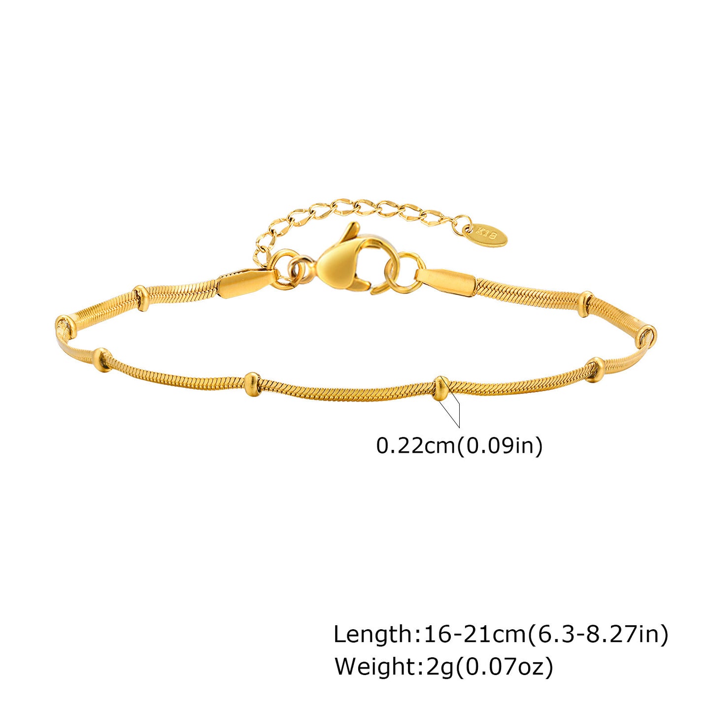 Gold Necklace – Stainless Steel Flat Snake Chain – Bead Bracelet