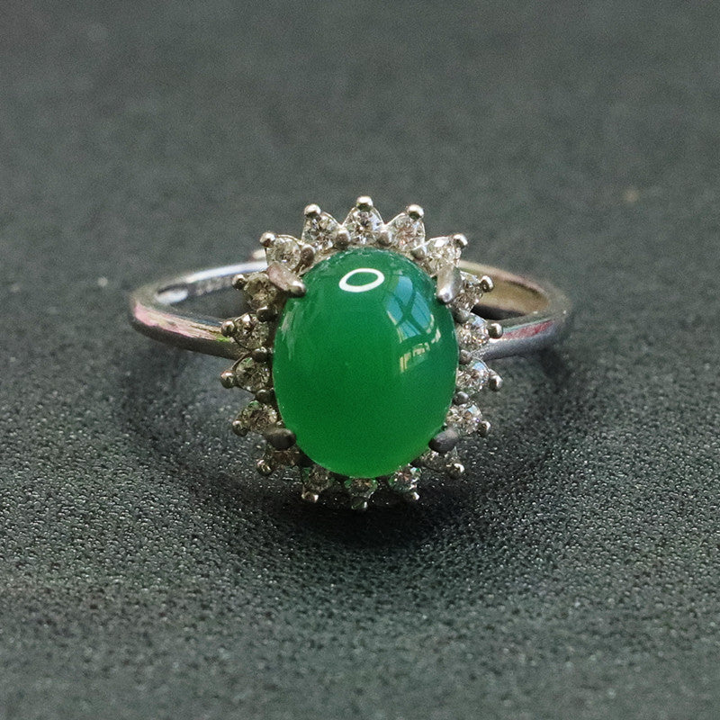 Green Chalcedony Sterling Silver Halo Ring