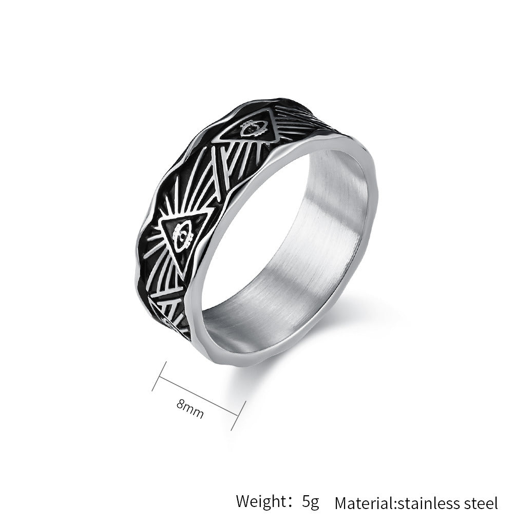 Planderful Gods Eye Ring For Men Retro Triangle Eye Design Bold Steel Jewelry Everyday Genie Collection