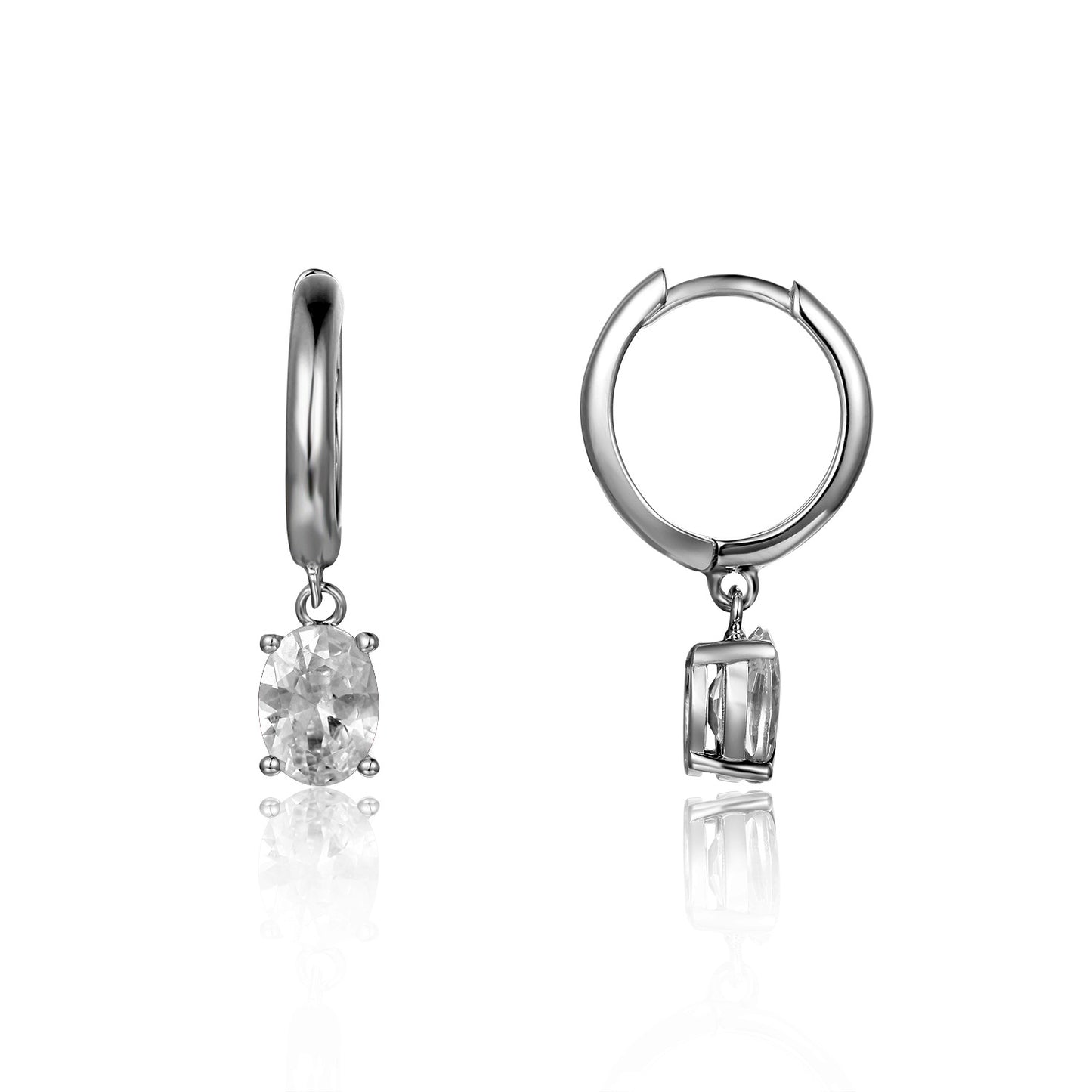 Solitaire Oval Natural Gemstone Pendant Silver Hoop Earrings