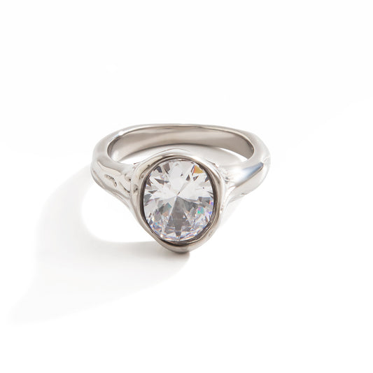 Planderful Stainless Steel Ring With Lava Texture And Zircon Inlays For Women Statement Jewelry