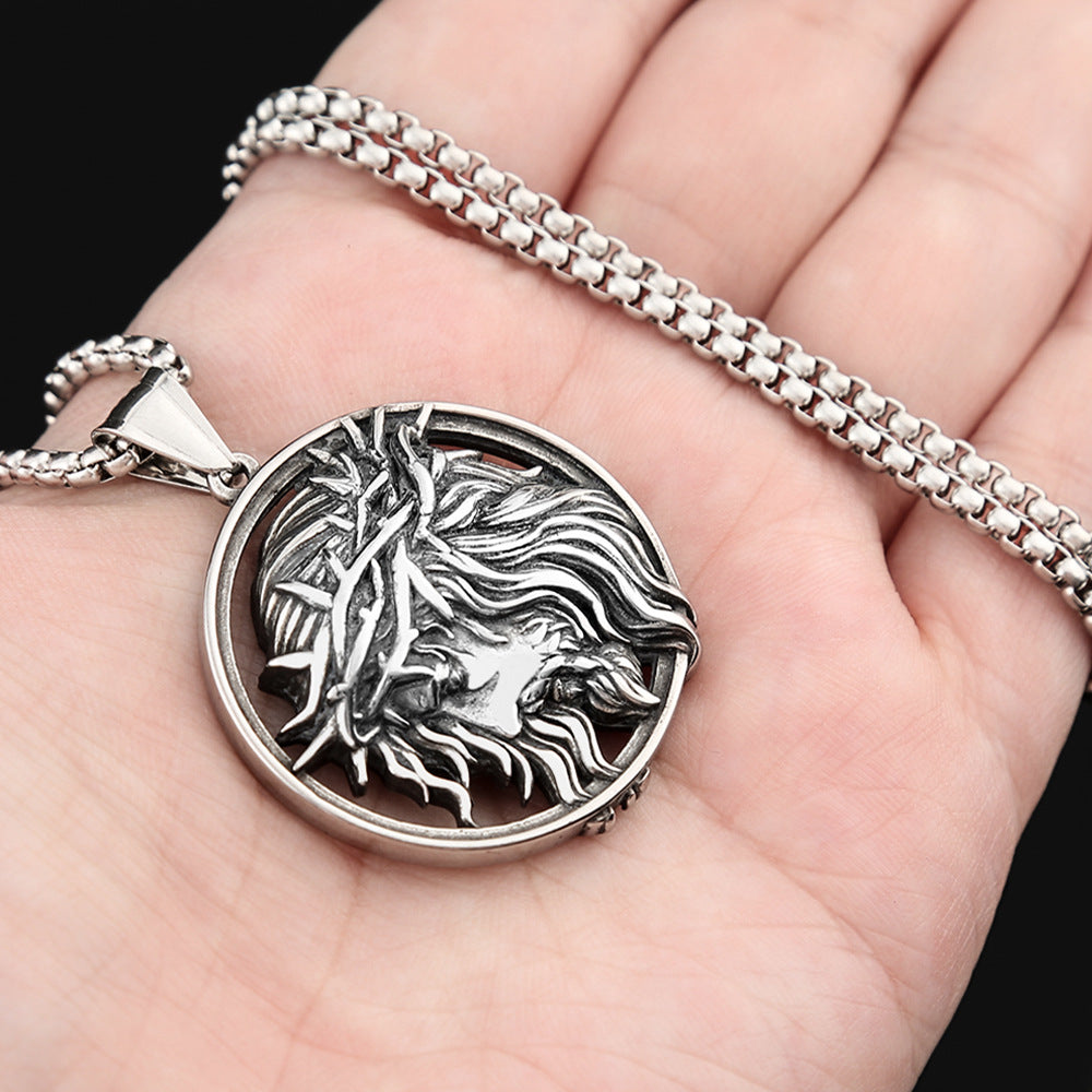 Retro Men's Stainless Steel Necklace Ancient Greek Jesus Pendant