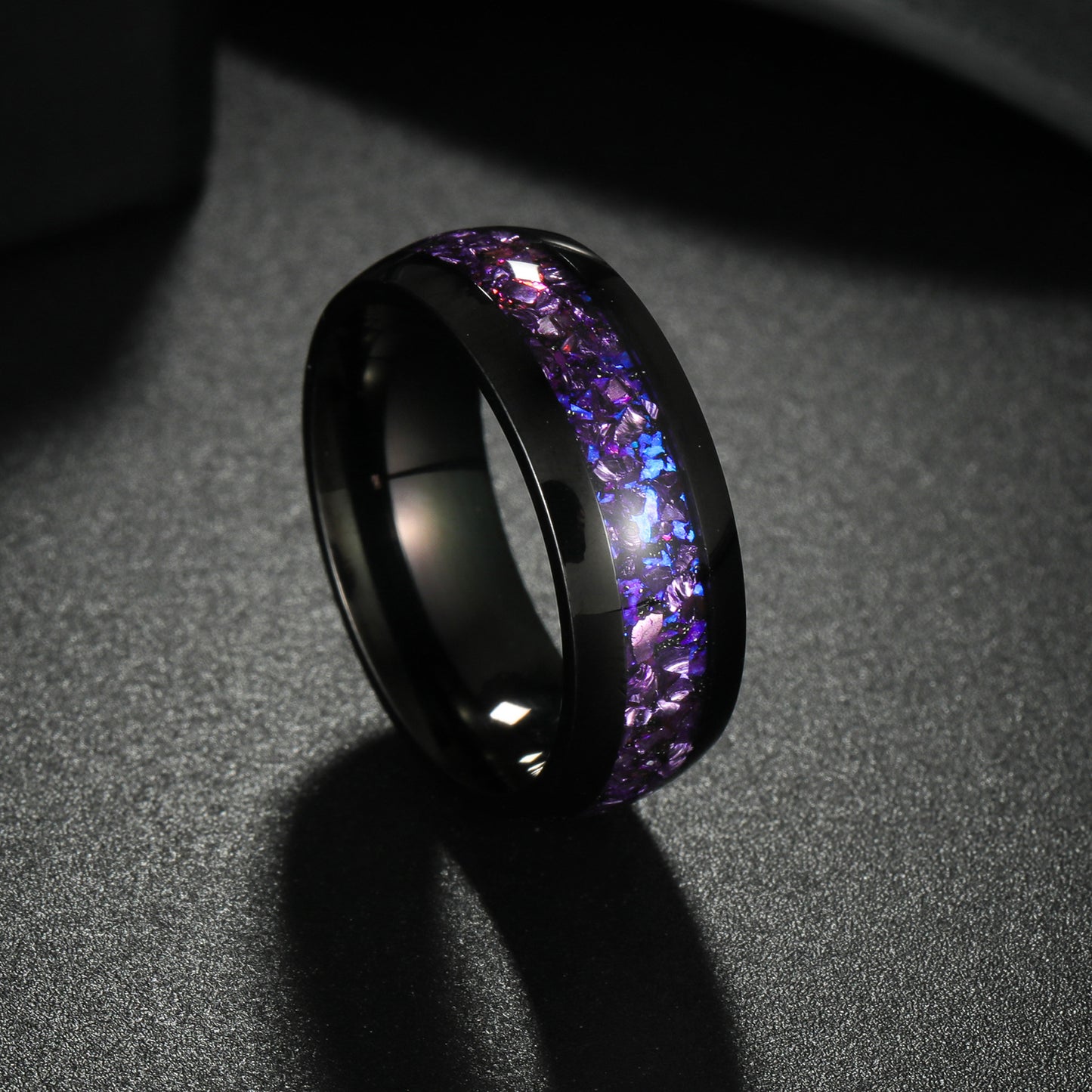Planderful Amethyst Mens Ring Titanium Steel Wedding Band