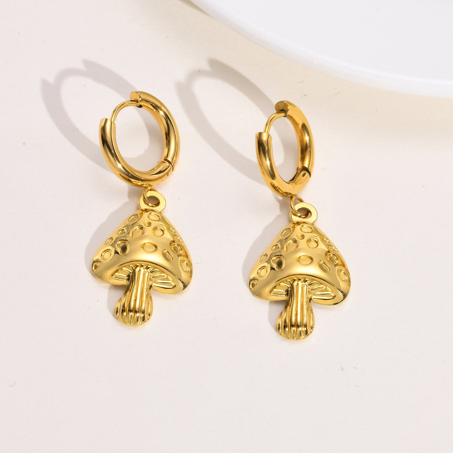 European And American Stainless Steel Gold Mushroom Earrings