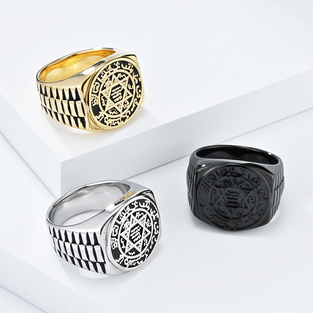 Steel Ring – Vintage Hexagram Solomon Symbol Punk Style Ring Planderful Everyday Genie