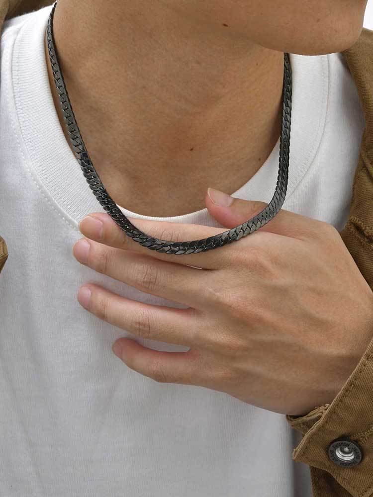 Stainless Steel Flat Four-Sided Encrypted Nk Chain Necklace Black Boys