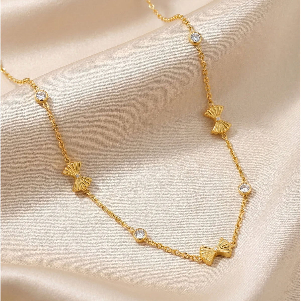 Stainless Steel Bow Zircon Women's Neck Chain Necklace