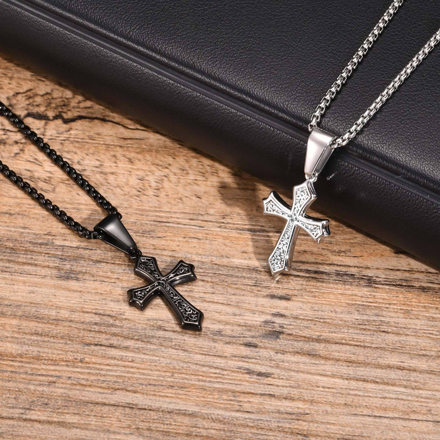 Personalized Men's Black Stainless Steel Cross Pendant Necklace