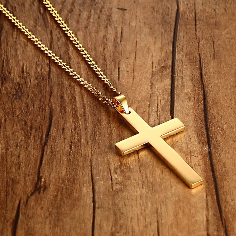 Stainless Steel Cross Pendant Gold Sweater Necklace Men