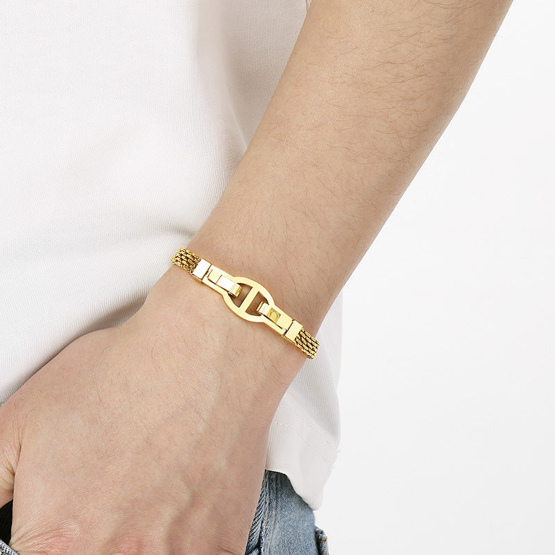 Niche Design Unisex Stainless Steel Flat Mesh Chain Chain Character Bracelet Adjustable