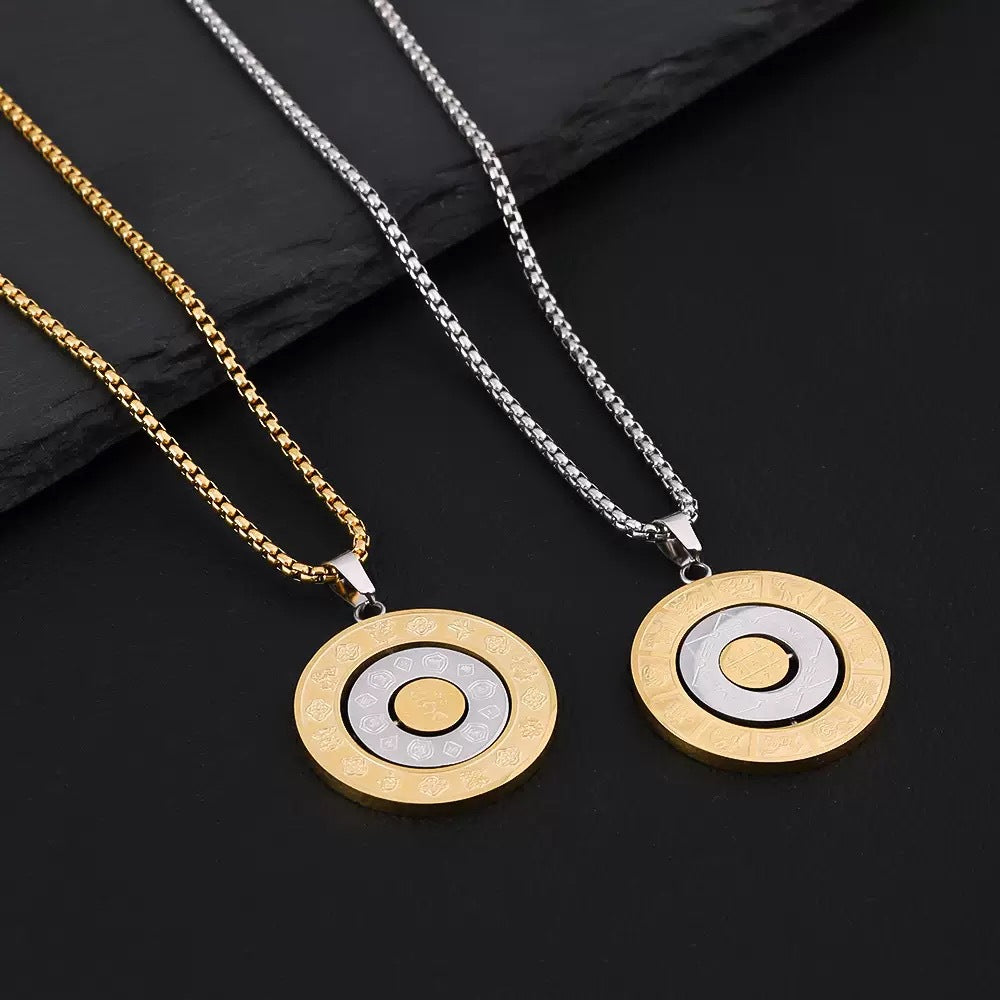 Planderful Zodiac Sign Pendant Necklace Rotating Card Twelve Signs Stainless Steel Unisex Gift