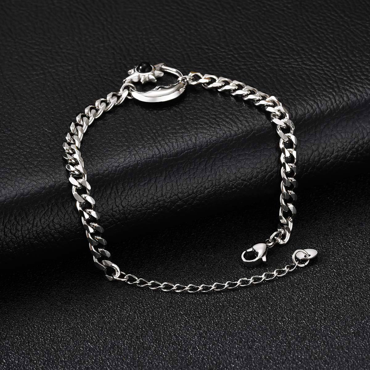 Stainless Steel Six-Sided Grinding Chain Star & Moon Necklace Sun Star Moon Opal