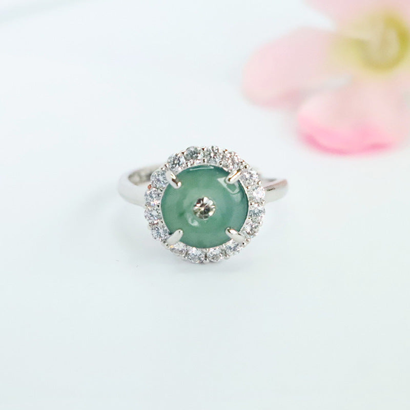 Blue Water Jadeite Peace Buckle 10 mm Ring