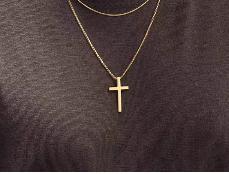 Planderful Jewelry Mens Cross Necklace Stainless Steel Chain Pendant Elegant Everyday Accessory