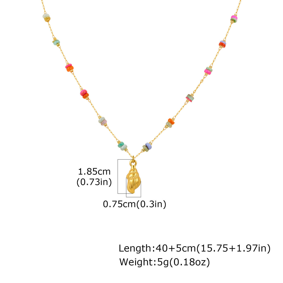 Summer Seaside Vacation Wind Small Fresh Ocean Wind Stainless Steel Colored Stone Conch Necklace
