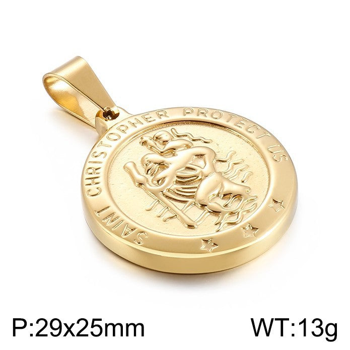 Niche Design St. Christopher'S Titanium Steel Pendant, Men's And Women'S Titanium Steel Necklace,