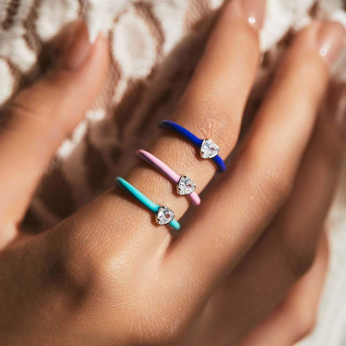 925 Sterling Silver Heart Enamel Zircon Ring