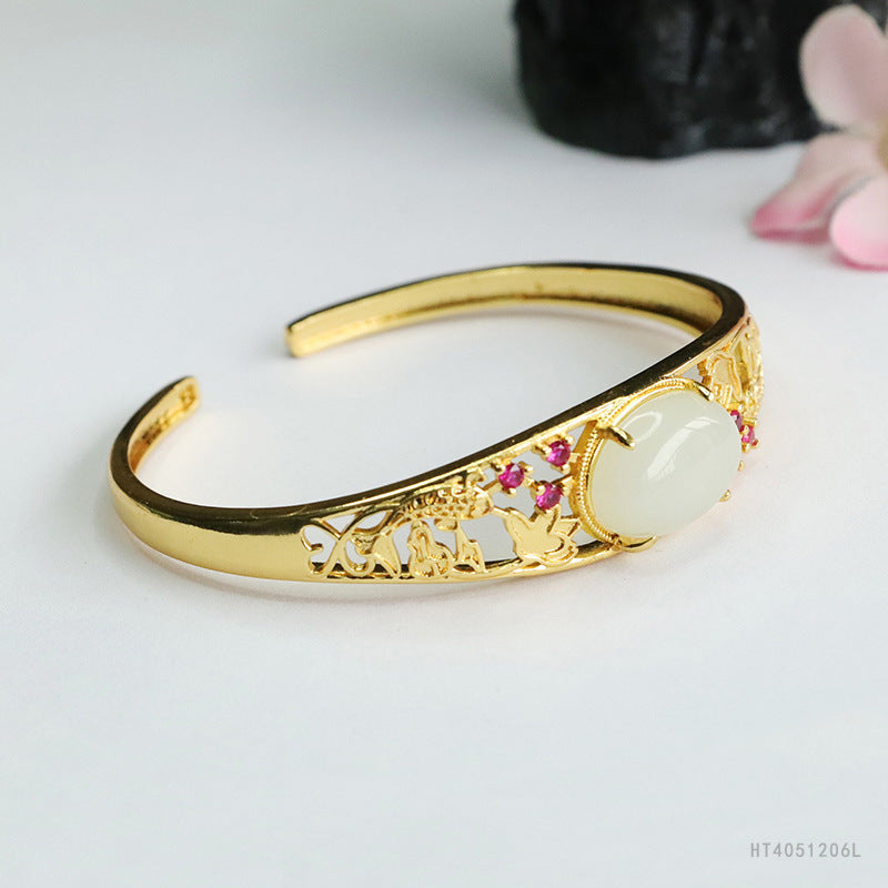 Qingshui Hetian Jade Fish Motif Open Bangle