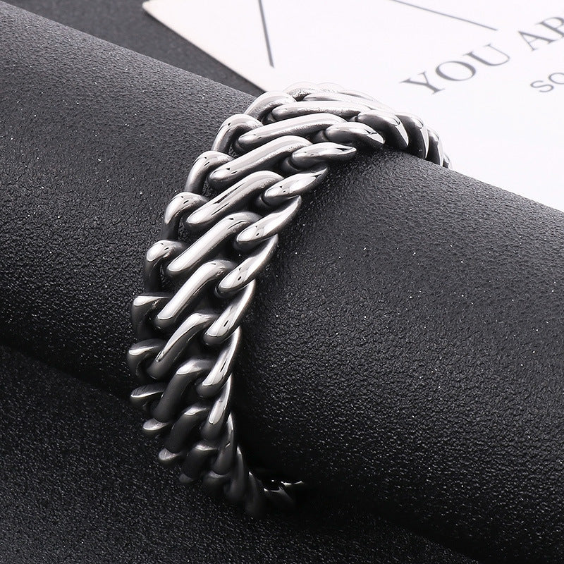 Creative Titanium Steel Braided Bracelet for Men - European and American Locomotive Wind Design in Stainless Steel