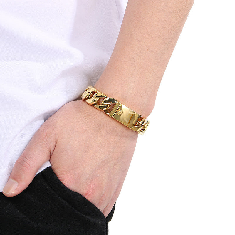 Planderful Mens Titanium Cuban Chain Bracelet Electroplated