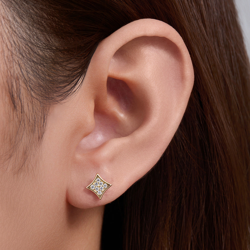 Sterling Silver Stud Earrings Celebrities, Geometric Rhombus Zircon Earrings, High Quality