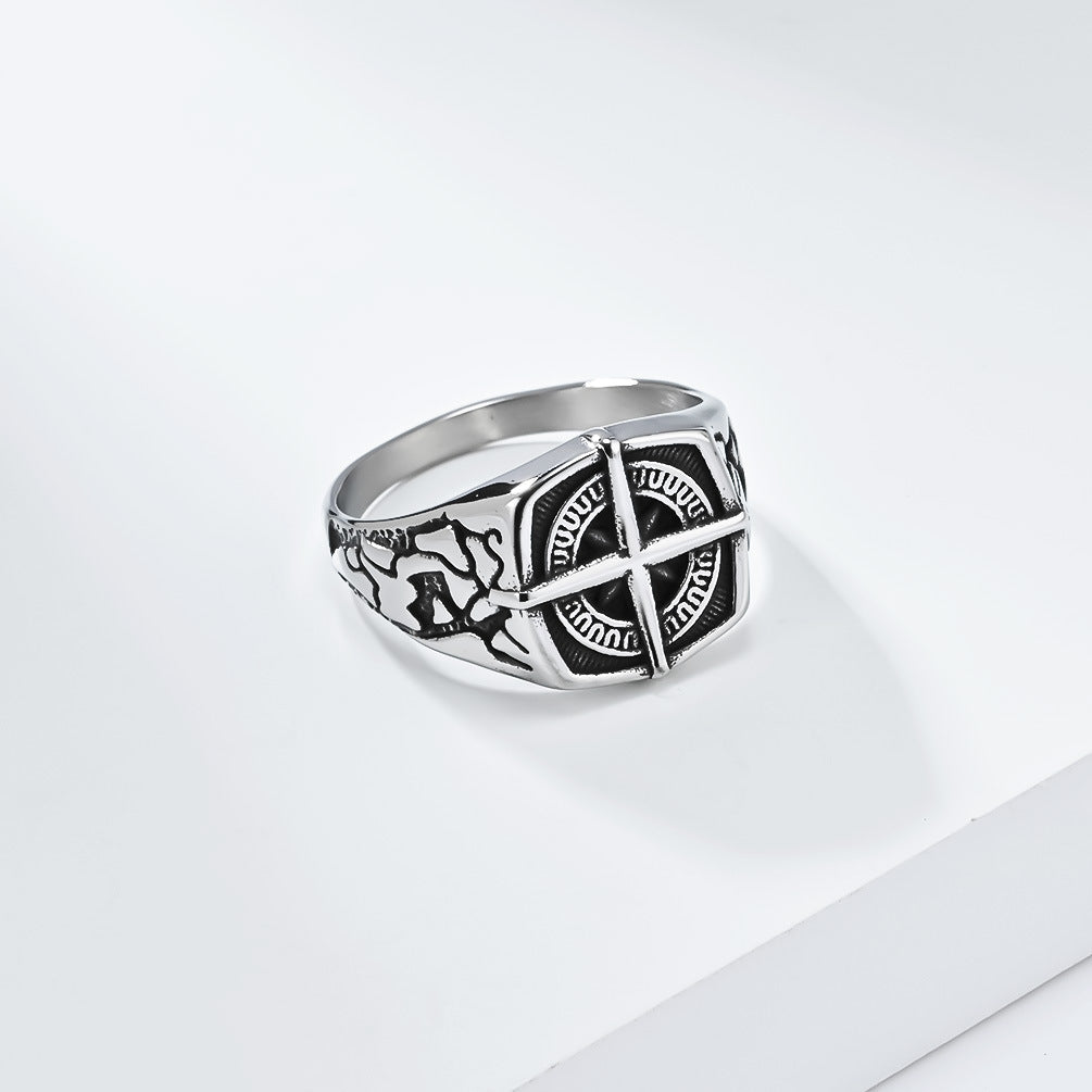 Planderful Compass Ring Stainless Steel Nordic Retro Pirate Sailing Style for Men Bold Niche Jewelry