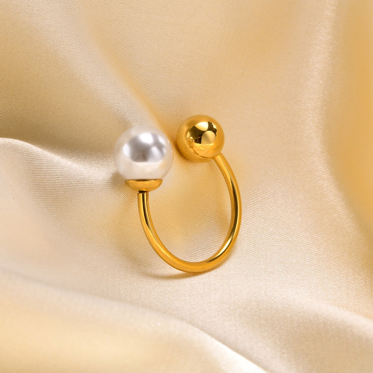 European And American Pearl Open Ring Women's Stainless Steel Gold 18K Accessories
