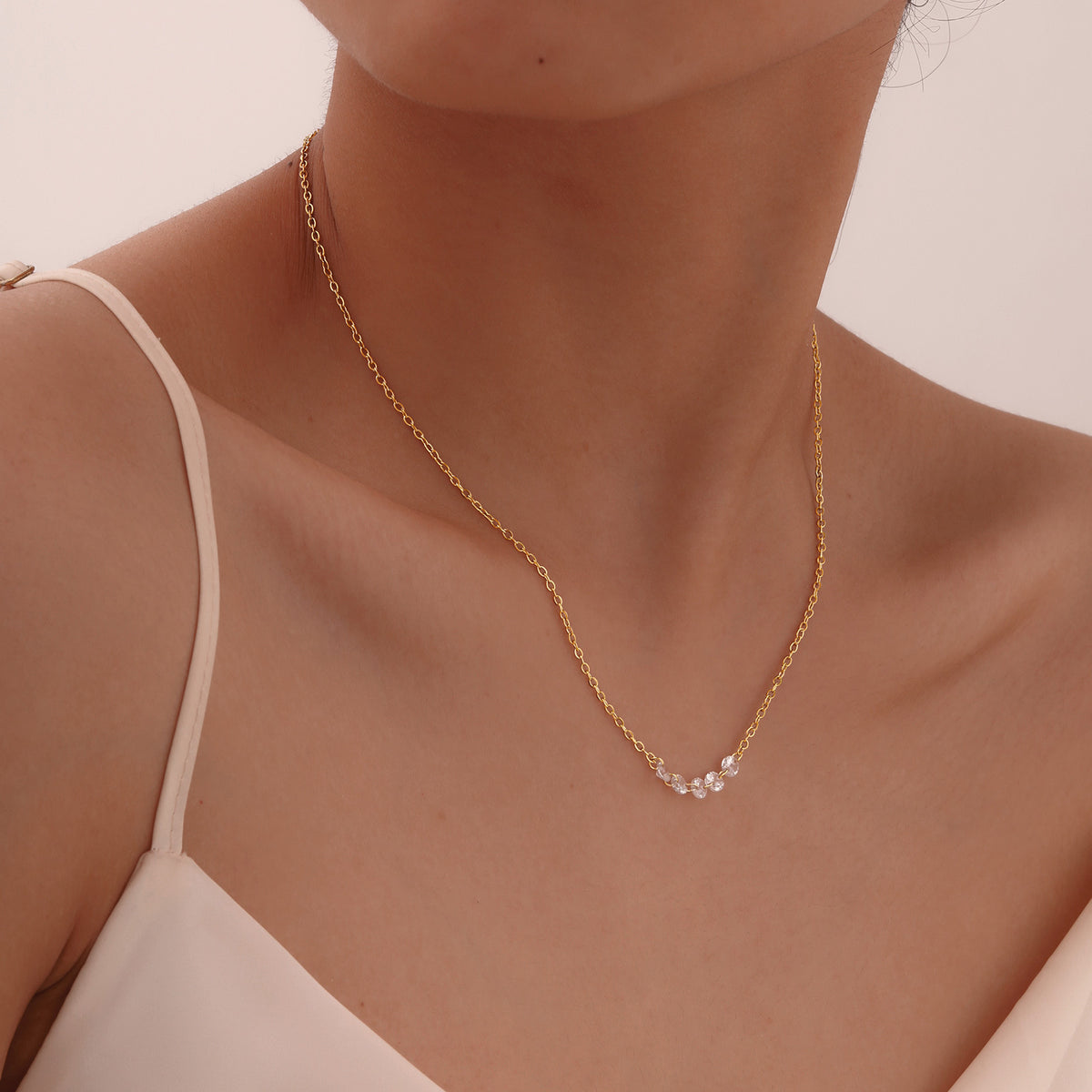 Stainless Steel White Zircon Gold Necklace Ladies