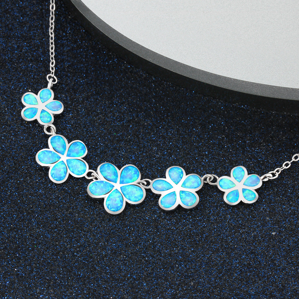 Planderful Jewelry Blue Opal Plum Blossom Necklace