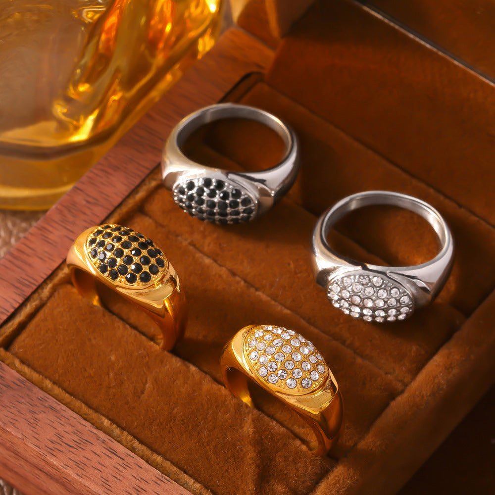 Luxurious Geometric Zircon Titanium Steel Gold-Plated Ring