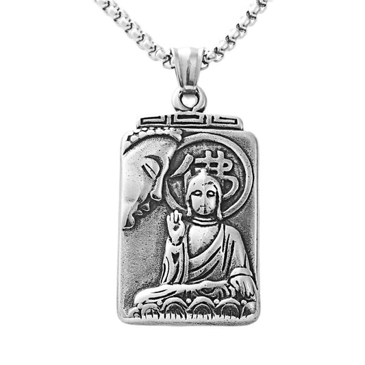 Personalized Titanium Steel Amitabha Pendant Necklace for Men - Retro Punk Trendy Design