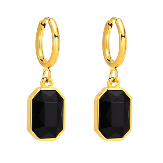 European And American Earrings Stainless Steel Black Zircon