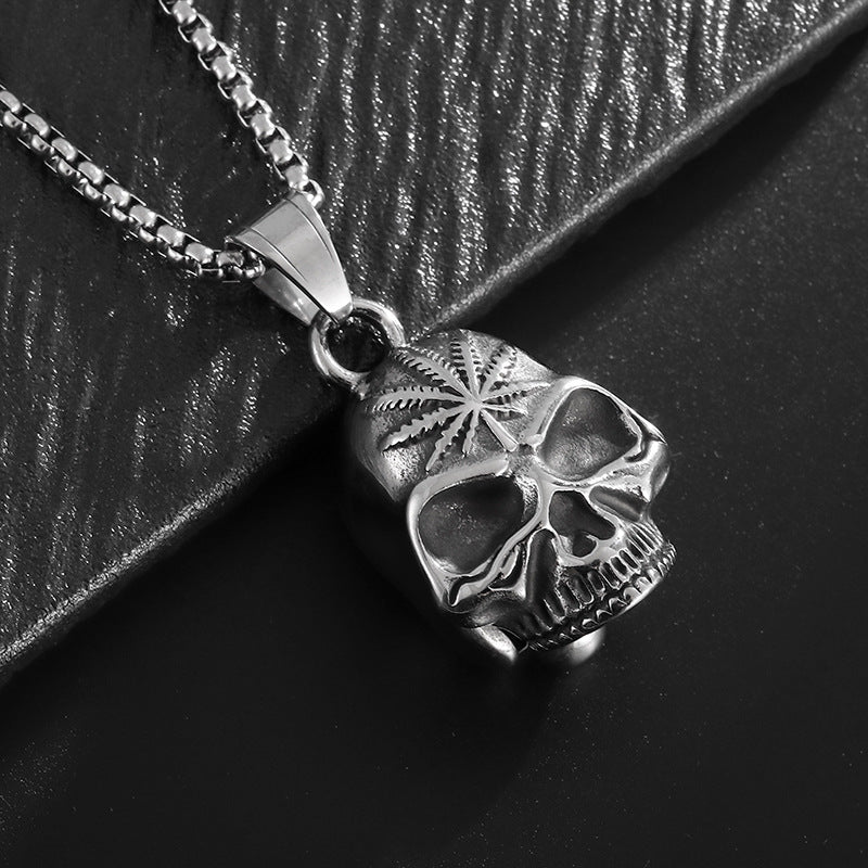 Vintage Skull Maple Leaf Stainless Steel Jewelry