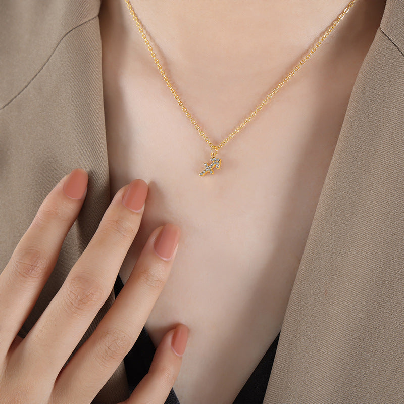 Golden Zodiac Rhinestone Pendant Necklace - Wholesale Fashion Jewelry