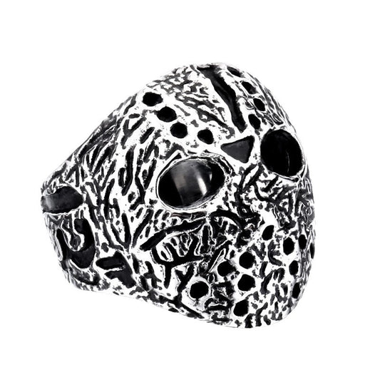 Retro Titanium Steel Jason Mask Ring for Men - Wholesale European and American Jewelry