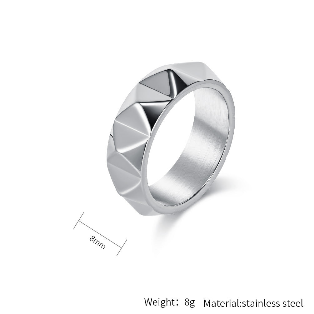Steel Ring – Minimalist Tapered Rhombus Surface