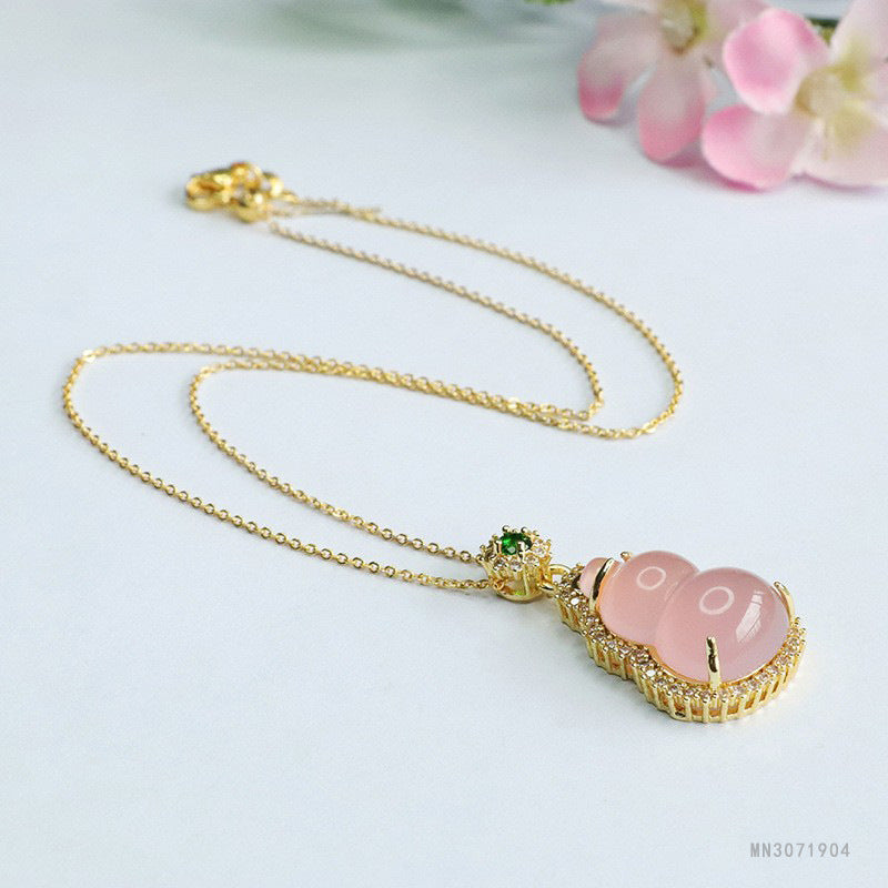 Pink Chalcedony Gourd Pendant — No Chain