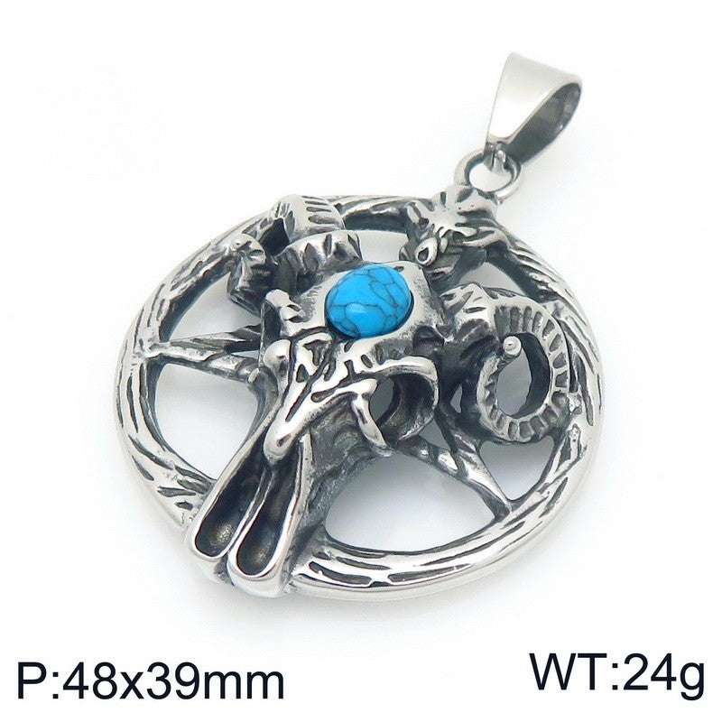 Planderful Mens Pendant Titanium Steel Turquoise Pentagram