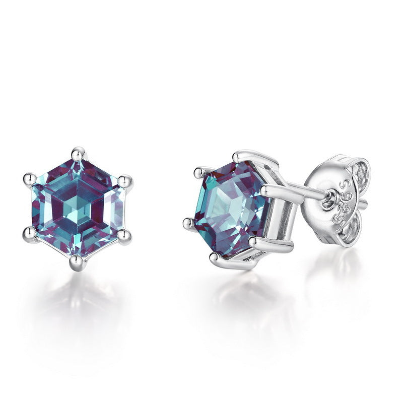 Planderful Jewelry Alexandrite Earrings In Sterling Silver Six-Claw Studs For Elegant Design