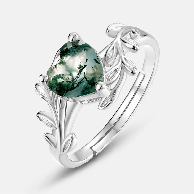 Planderful Everyday Genie – Elegant Green Moss Silver Heart Ring
