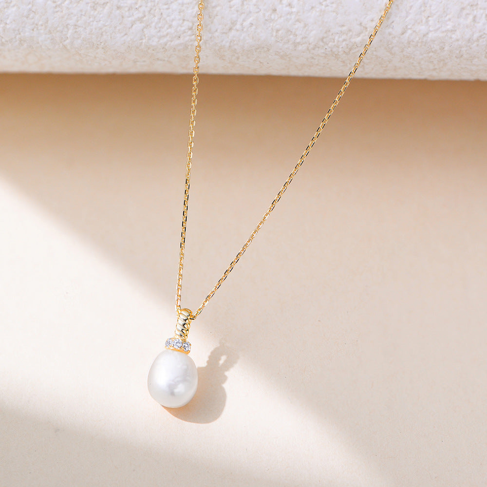 Planderful 925 Sterling Silver Natural Pearl Pendant Necklace For Women Elegant Light Luxury Collarbone Chain