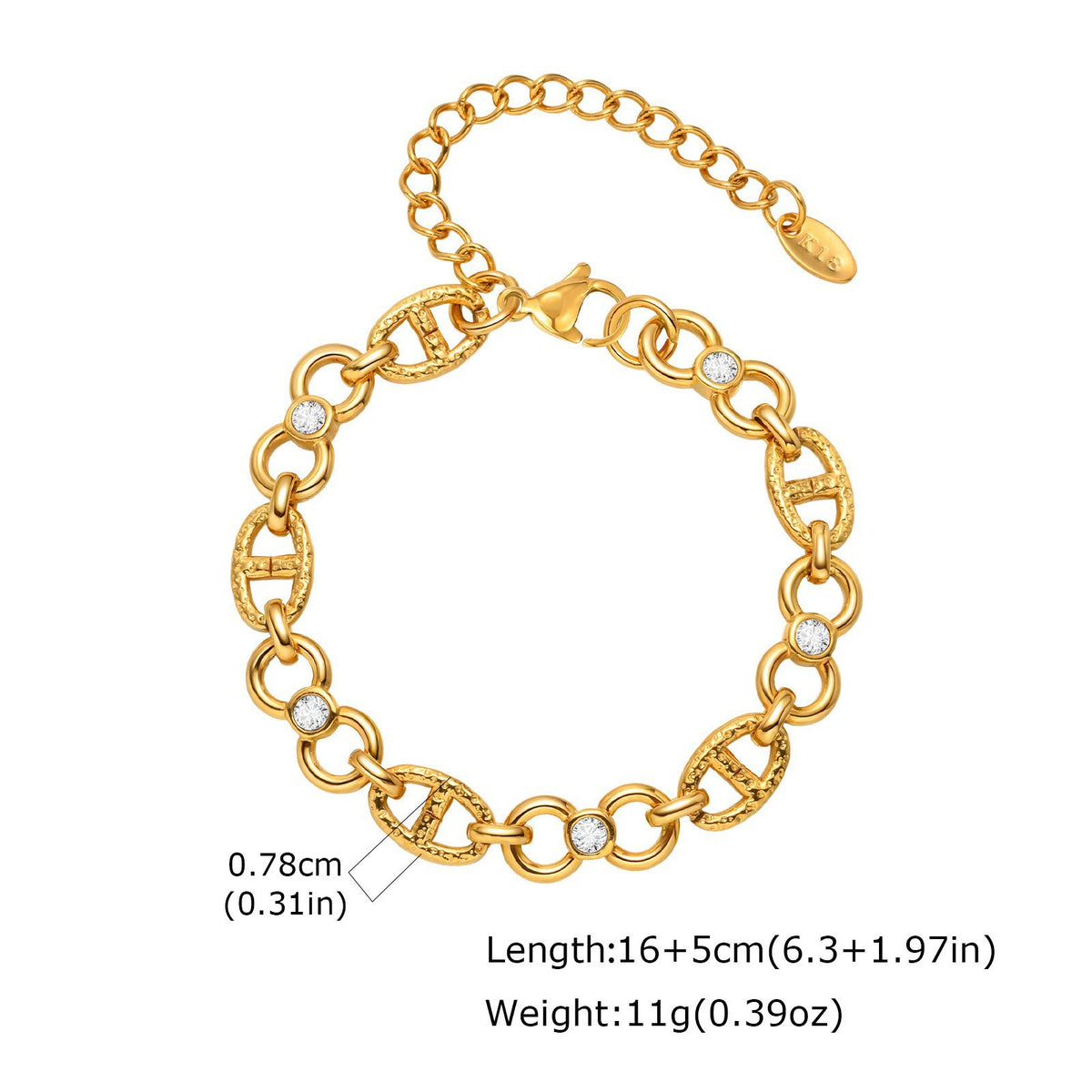Cross Snake Pearl Zircon Stainless Steel Bracelet