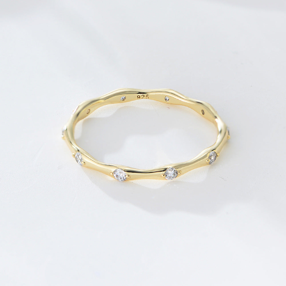 S925 Sterling Silver Geometric Bamboo Ring Japanese Cold Wind Zircon Ring Fine Ring