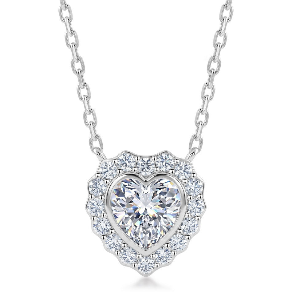 S925 Sterling Silver Moissanite Heart Pendant Necklace