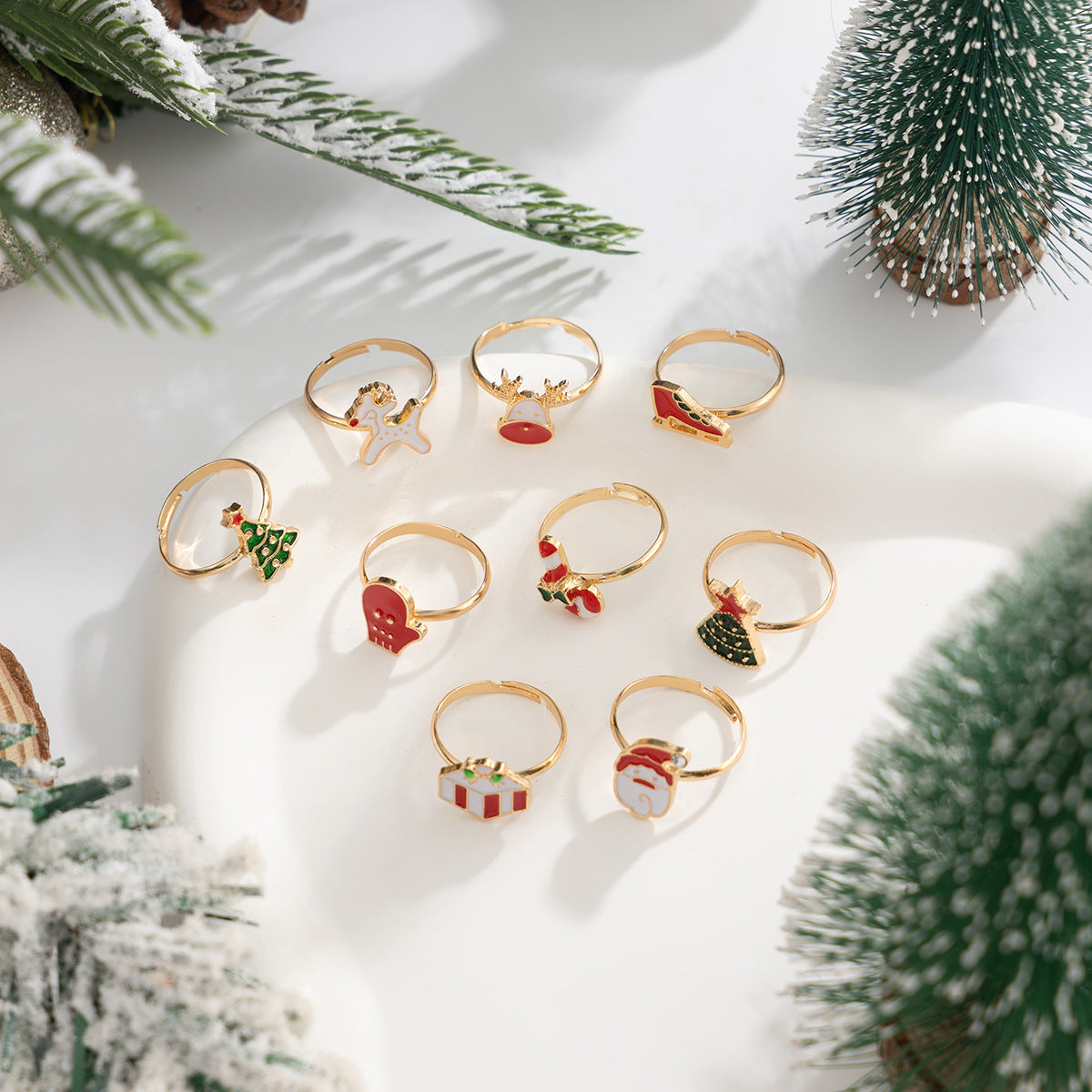 Planderful Vienna Verve Santa Elk Ring Set For Holiday Fashion Adjustable Statement Hand Jewelry Gift For Her