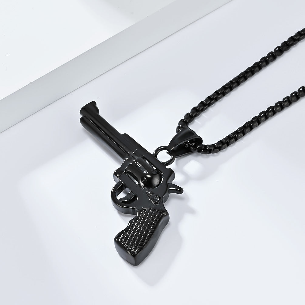 European and American Hip Hop Titanium Steel Revolver Necklace