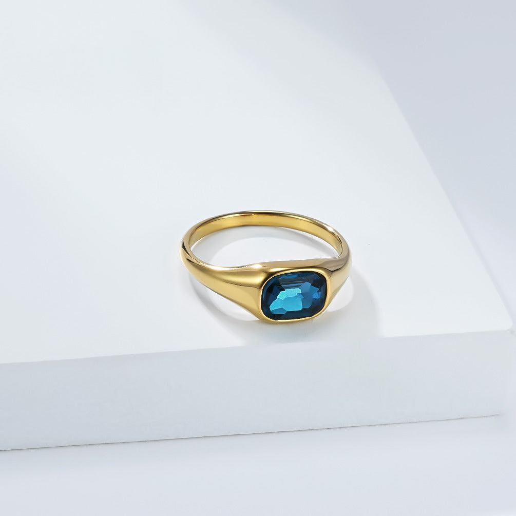 Planderful Everyday Genie Zircon Ring For Women Stainless Steel 18K Gold Plated Square Jewelry
