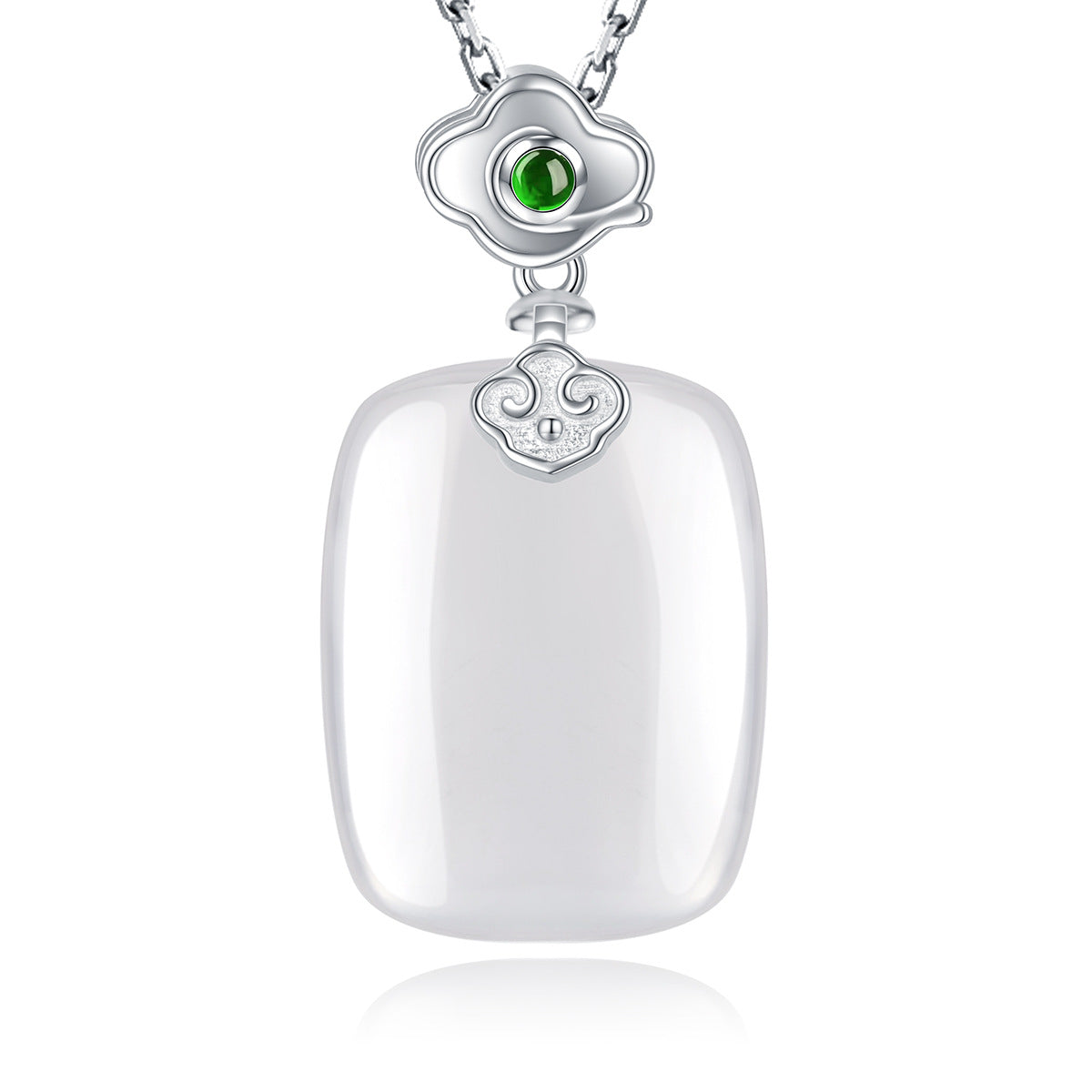 S925 Sterling Silver Natural Chalcedony Auspicious Cloud Necklace